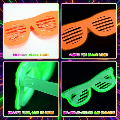 Vista 7 de Mega-L - 12 lentes que brillan en la oscuridad, suministros de fiesta que brillan en la oscuridad, anteojos fluorescentes de luz negra neón, regalos