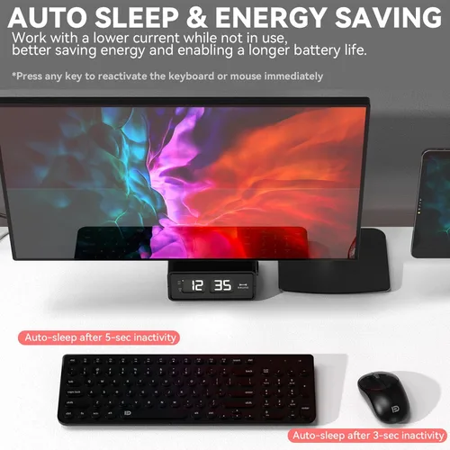 Vista 4 de iK6630 - Combo de teclado y mouse inalámbricos, 2.4 GHz, lindo juego de teclas redondas inalámbricas, ahorro de energía, silencioso y delgado combo