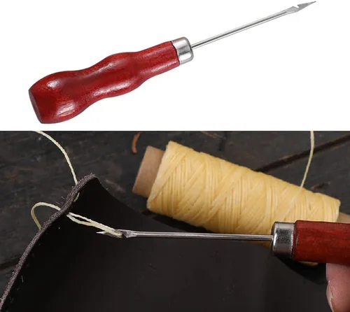 Vista 6 de Utoolmart Punzón para rascar, herramienta de punzón de cuero, mango de madera, doble forma de calabaza, herramientas de artesanía en cuero