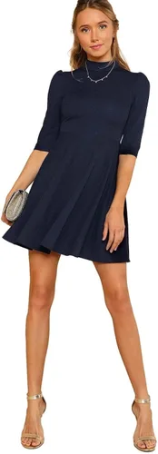 Vista 5 de Floerns Vestido de cóctel acampanado de manga corta con cuello alto falso para mujer