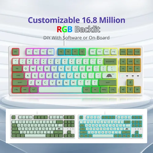 Vista 4 de Teclado mecánico 75% para juegos, 87 teclas compactas TKL con cable, interruptores rojos lineales con cable USB NKRO RGB Teclado retroiluminación