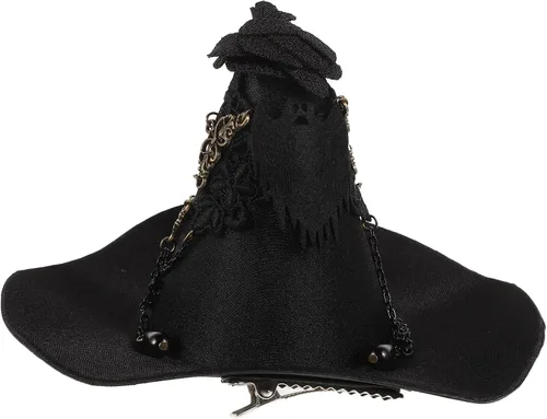 Vista 8 de Luxshiny - Sombrero de bruja gótico, sombrero de bruja gótico, decoración de borla de rosa gótica, clip para el cabello, accesorios para el cabello