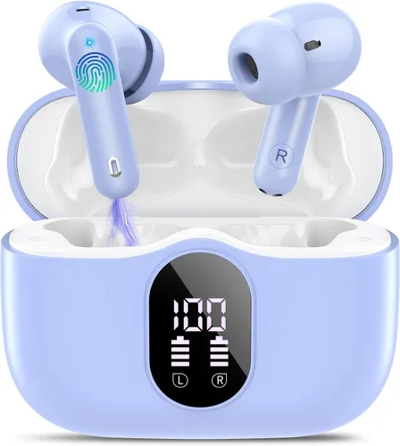 Vista 18 de Auriculares inalámbricos, Auriculares Bluetooth 5.4 con graves estéreo, Auriculares intrauriculares con micrófono de cancelación de ruido y pantalla