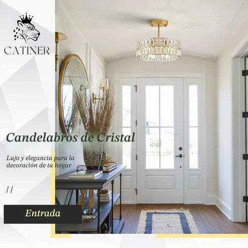 Vista 5 de CATINER Candelabros pequeños de cristal dorado, candelabro moderno de montaje semiempotrado con 4 luces de tambor de cristal, accesorio de luz