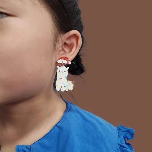 Vista 4 de Aretes de Navidad para mujer, diseño de dinosaurio, arcoíris, aretes de acrílico, regalo de Navidad para niñas