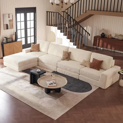 Vista 13 de Sofá seccional modular, 120.47" Sofá seccional moderno en forma de nube con chaise en L, cómodo sofá mullido de corduroy con asiento profundo, sofás