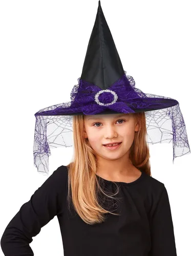 Vista 6 de Sombreros de bruja de Halloween para mujer suministros de fiesta sombrero de bruja de malla de Halloween