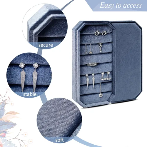 Vista 3 de HCJEBX - Joyero portátil de terciopelo, organizador multifunción para joyas, soporte para aretes, caja de joyería de viaje, regalo adecuado