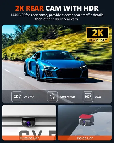 Vista 6 de Cámara de salpicadero Kingslim D4PRO delantera y trasera - Cámara de salpicadero dual para coche 4K + 2K con WiFi GPS, grabación interior opcional