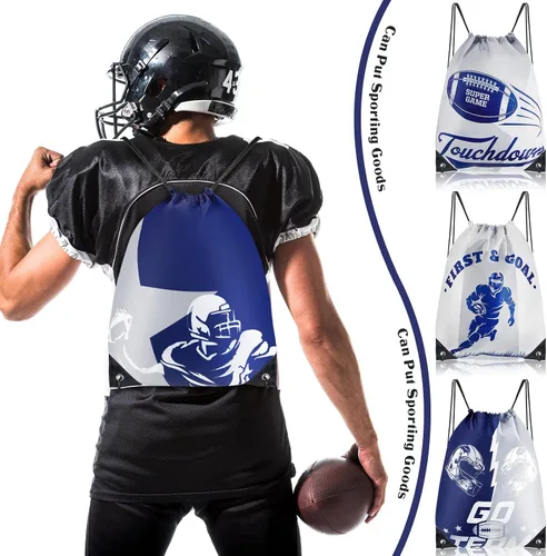 Vista 4 de Silkfly 24 mochilas con cordón para fanáticos del fútbol, bolsas con cordón para regalo de fútbol, suministros de fiesta (vaqueros), Como se muestra