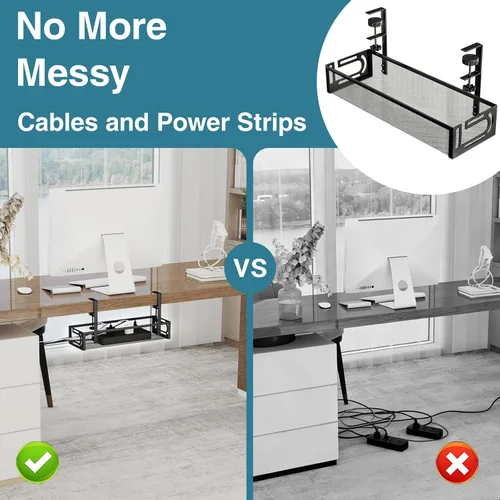 Vista 6 de Bandeja de organización de cables para debajo del escritorio, organizador de cables de 15.7 pulgadas para mesa, organizador de cables de escritorio