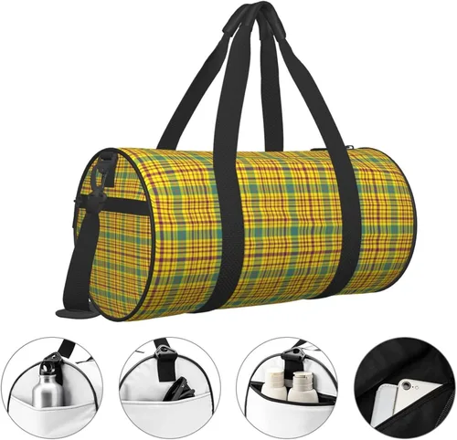 Vista 3 de Large Duffle Bag for Travel - Retro Yellow Plaid Print Gym Bag for Women Men, Travel Foldable Bags for Women Men with Zippered Multiple Pockets