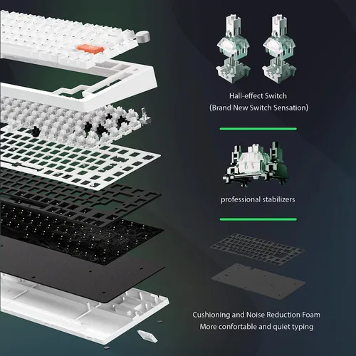 Vista 5 de DrunkDeer G65 Rapid Trigger Mechanical Keyboard Magnetic Switch Gaming RGB 65% Size Compact Numeric Keypadless Wired Barebone No Key Cap White