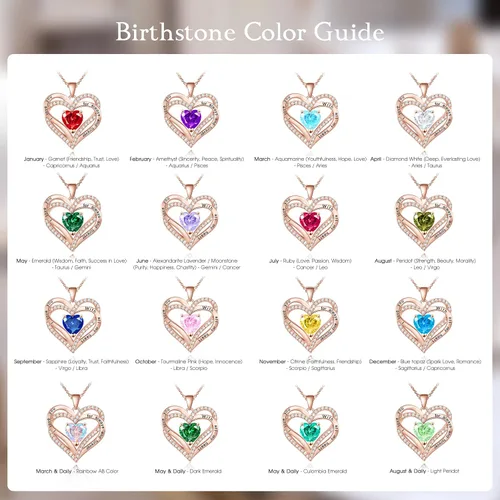 Vista 4 de Beauyist Birthstone Necklaces for Women & Girls, Love Heart Pendant Necklace Chains Jewelry Gifts, 5A Zirconia I Love You Necklace, Anniversary