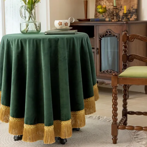 Vista 19 de F-CHU - Funda de terciopelo negro de lujo para mesita de noche con flecos dorados, mantel decorativo para mesita de noche, a prueba de polvo