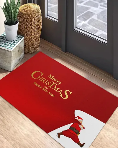 Vista 5 de Tapete para puerta delantera, antideslizante, absorbente, para puerta de entrada, para interiores y exteriores, tapete pequeño de Feliz Navidad