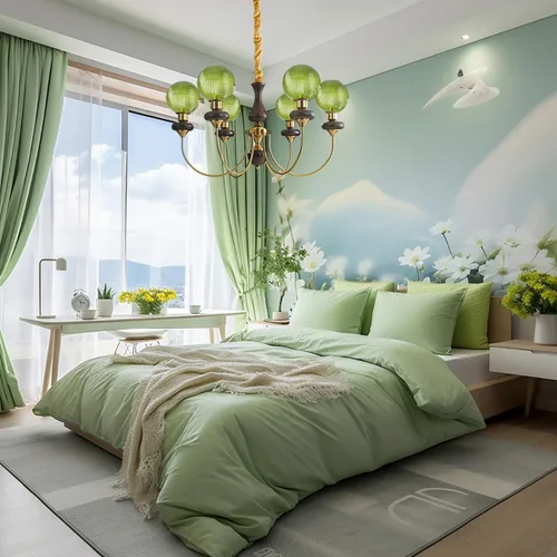 Vista 3 de Candelabro de globo de cristal verde con 6 luces, lámpara colgante moderna de mediados de siglo, lámpara colgante Art Deco para comedor, cocina