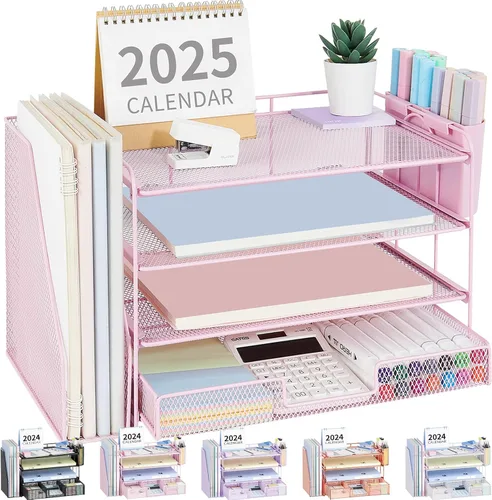 Vista 18 de OPNICE - Organizadores de escritorio y accesorios, para espacio de trabajo, suministros de oficina, organizador de archivos con 2 soportes para Negro