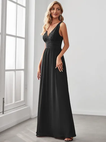 Vista 4 de Ever-Pretty Vestido de noche maxi de gasa con cuello en V y encaje elástico sin mangas para mujer 0163A