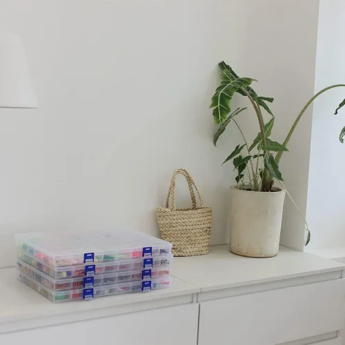 Vista 8 de Paquete de 2 cajas de almacenamiento divisoras de plástico transparente de 48 rejillas, organizador transparente para cuentas, botones, joyas