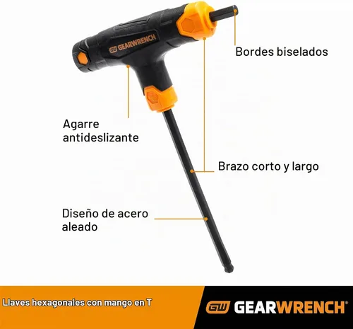 Vista 4 de GEARWRENCH Juego de llaves hexagonales de extremo de bola SAE con mango en T de 7 piezas - 83515