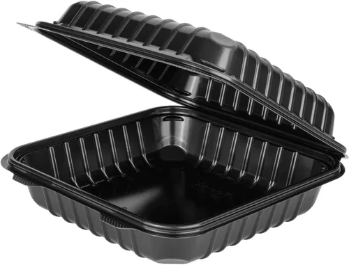 Vista 4 de Karat Contenedor con bisagras PP negro de 8 x 8 pulgadas, 1 compartimiento - 250 ct