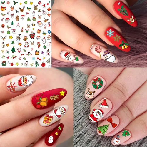 Vista 3 de COKTAK 6 hojas de calcomanías de uñas de Navidad para manicura, calcomanías autoadhesivas divertidas de Papá Noel, alce y ciervo, calcomanías