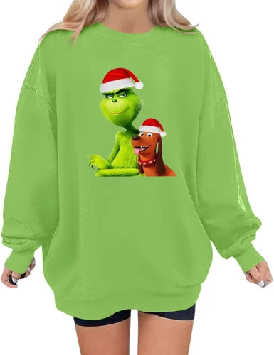 Vista 2 de Segaven Womens Fall Fashion 2023 Christmas Print Round Neck T Shirt Long Sleeve Casual Loose Sweatshirt