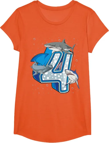 Vista 33 de Camiseta de 4.º cumpleaños para niños de 4 años con diseño de tiburón oceánico Negro