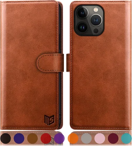 Vista 25 de SUANPOT Funda tipo cartera para iPhone 14 Pro de 6.1 pulgadas con bloqueo RFID, tarjetero y tarjetero, funda protectora de piel sintética con tapa