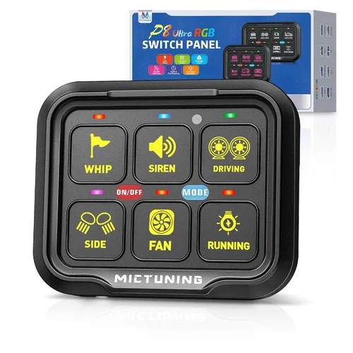 Vista 12 de MICTUNING Panel de interruptor de 12 cuadrillas P1S-B12 azul de alta potencia de 6 niveles de brillo de palanca/encendido/apagado momentáneo, caja