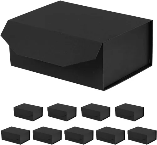 Vista 13 de Caja de regalo negra con tapa de 12 x 8 x 2.5 pulgadas, caja de regalo magnética para envolver, caja de regalo a granel para regalo, grano de malla