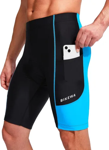 Vista 2 de Bikewa Pantalones cortos de ciclismo para hombre con acolchado 3D para ciclismo de carretera, ciclismo de montaña, ciclismo UPF 50+, bolsillos