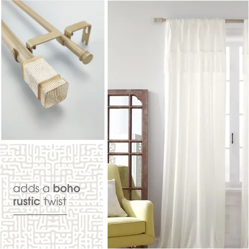 Vista 5 de Barras de cortina dobles de madera de imitación de 36 a 72 pulgadas: barras de cortina ajustables boho resistentes para ventanas de 24 a 68