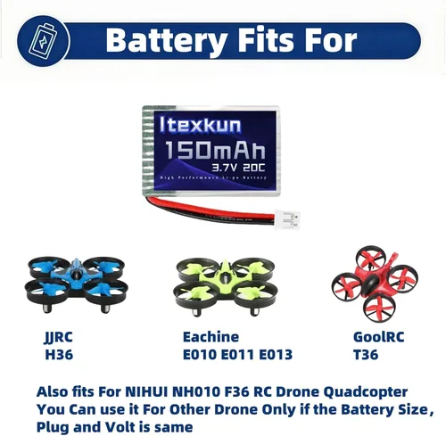 Vista 4 de 5 unids 3.7 V 150 mAh 20C PH2.0 enchufe recargable Lipo batería para JJRC H36 E010 E011 E013 GoolRC T36 NIHUI NH010 F36 Mini RC Drone Quadcopter