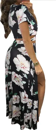 Vista 3 de SHINFY Conjunto de 2 piezas de verano para mujer, sin mangas, con volantes, cintura alta, falda larga