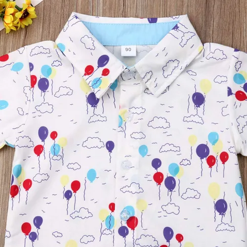 Vista 71 de Conjunto de camisa de manga corta con botones y pantalones cortos casuales con diseño de flamingo, para bebés y niños de 1 a 6 años, atuendos
