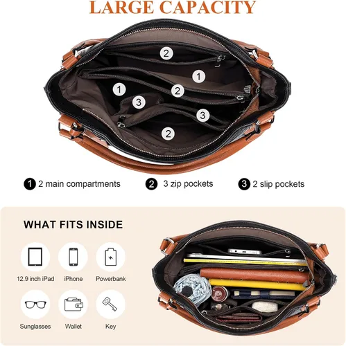 Vista 5 de Over Earth Genuine Leather Purses for Women Large Hobo Bags Lady Shoulder Handbags with Detachable Strap