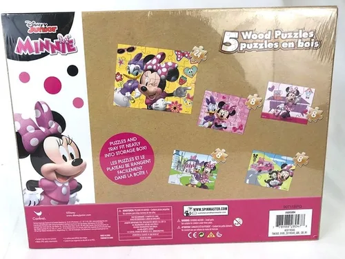 Vista 3 de Disney Minnie Mouse - 5 rompecabezas de madera en caja de almacenamiento de madera