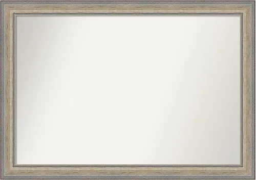 Vista 97 de Amanti Art Espejo de baño plateado para sobre el fregadero, 28 x 37 pulgadas, elegante espejo rectangular de peltre cepillado, marco de madera