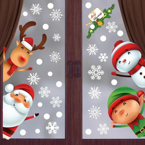 Vista 8 de 115 PCS Calcomanías Adhesivas de Copos de Nieve Navideños para Ventanas de Vidrio, Calcomanías de Navidad Decoraciones Navideñas de Copos de Nieve