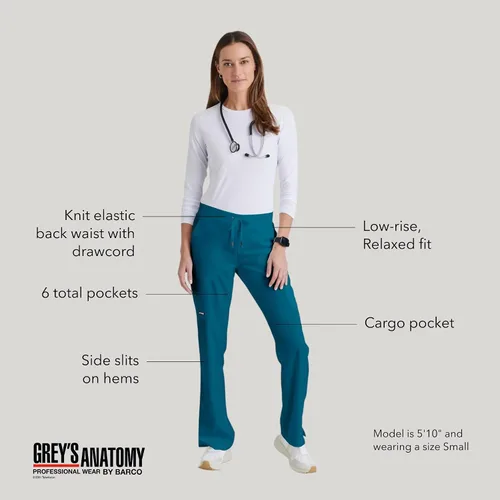 Vista 5 de BARCO Grey's Anatomy - Pantalón médico Mia para mujer, cintura elástica en la espalda, pantalones médicos de pierna baja para mujer Bahama