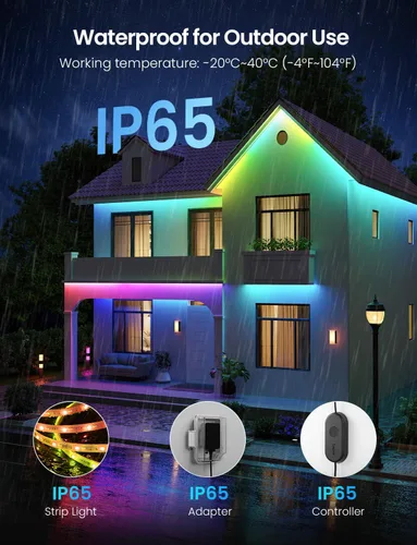 Vista 2 de Lepro SW1 AI - Tira de luces LED inteligentes para exteriores, tiras de luz RGBCW impermeables IP65 de 32.8 pies, 2700K-5700K blanco cálido