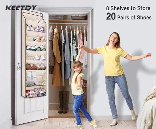 Vista 4 de KEETDY Organizador de zapatos sobre la puerta para 20 pares de tenis, organizador grande de zapatos colgantes para armario, puerta, almacenamiento