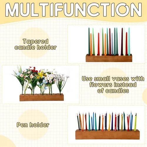 Vista 6 de Mumufy Portavelas de madera de 45,72 cm de largo para velas cónicas de cumpleaños, candelabros para centro de mesa de fiesta de cumpleaños