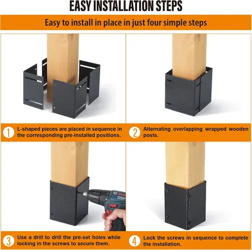 Vista 4 de Protector de poste ajustable de acero inoxidable (rango de 3.3 a 6 pulgadas), protege los buzones y vallas de madera de la cortadora de césped