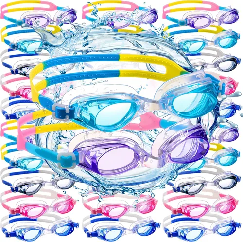 Vista 6 de Macarrie Paquete de 30 gafas de natación a granel sin fugas con tapones para los oídos y clip de nariz para adultos, hombres, mujeres y jóvenes