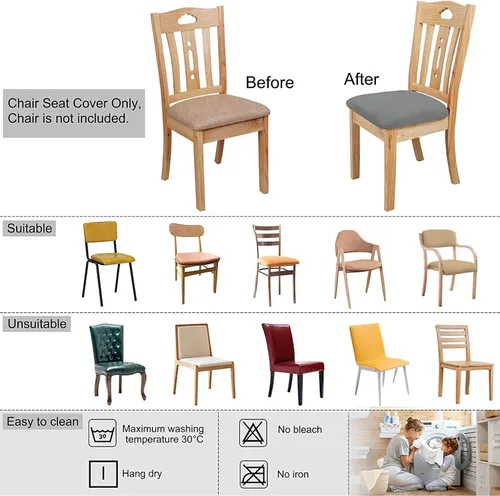 Vista 8 de Juego de 2 fundas elásticas para asiento de silla de comedor, de terciopelo suave, fundas protectoras universales extraíbles para sillas de comedor