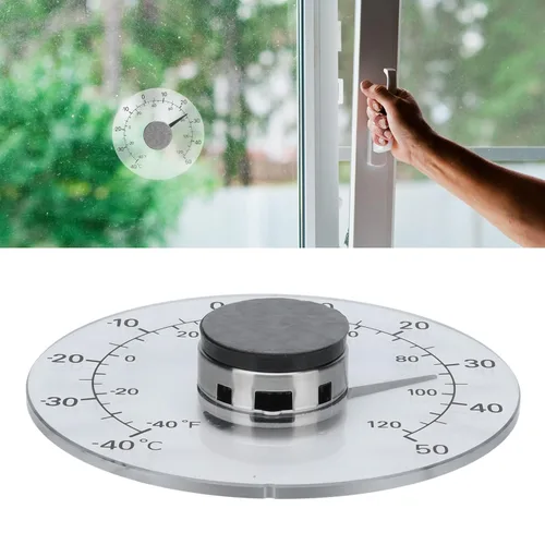 Vista 5 de Termómetro de ventana para exteriores, termómetro para ventana adhesiva, temperatura para interiores y exteriores, impermeable, esfera transparente
