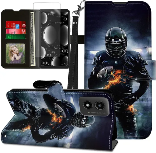 Vista 180 de Funda para Motorola Edge 2022 con protector de pantalla, soporte y tarjetero y correa para la muñeca, funda magnética para Moto Edge 2022 5G UW Lobo